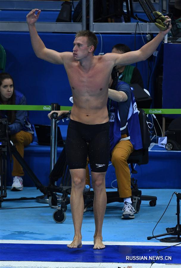 （里约奥运会·夺冠一刻）（9）游泳——男子200米蛙泳：哈萨克斯坦选手巴兰金夺冠