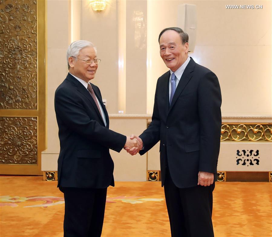 Ван Цишань встретился с генеральным секретарем ЦК КПВ Нгуен Фу Чонгом 