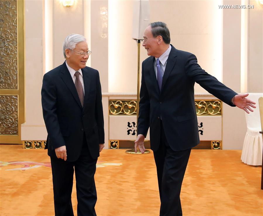 Ван Цишань встретился с генеральным секретарем ЦК КПВ Нгуен Фу Чонгом 
