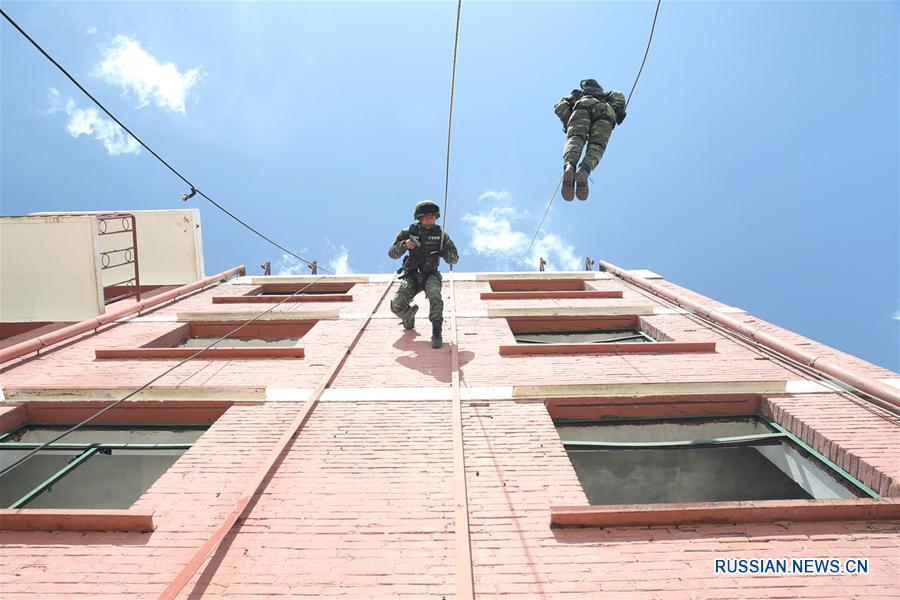 Тренировка штурмовой антитеррористической роты военной полиции в Иньчуане