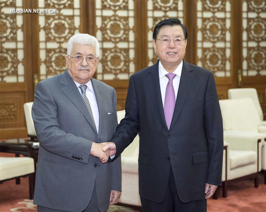 （时政）张德江会见巴勒斯坦国总统阿巴斯