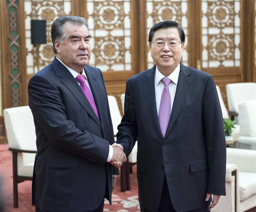 （时政）张德江会见塔吉克斯坦总统拉赫蒙 