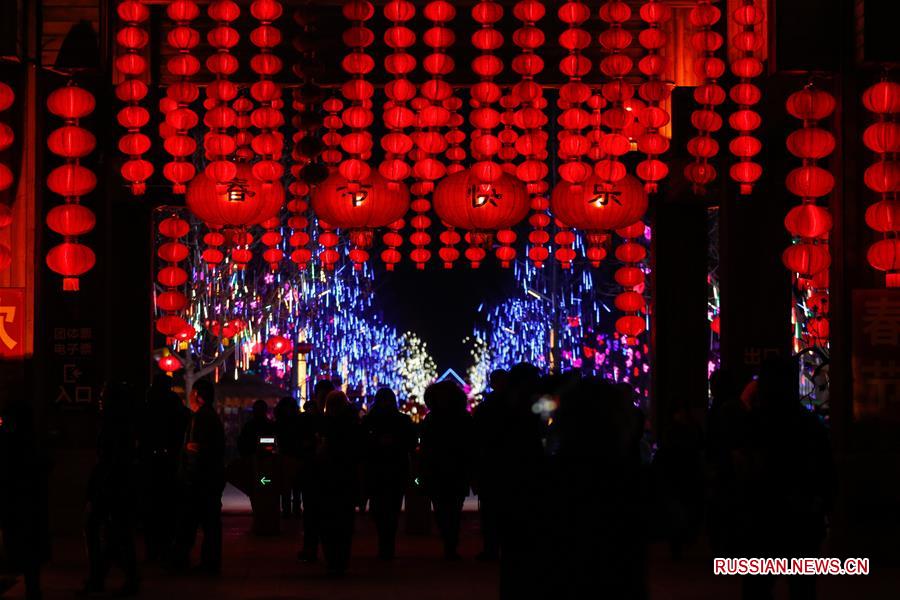 Новогоднее световое шоу в пекинском ландшафтном парке Наньгун