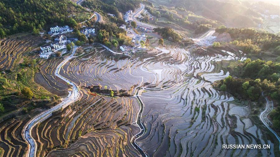 Пейзажи террасированных полей в провинции Хубэй