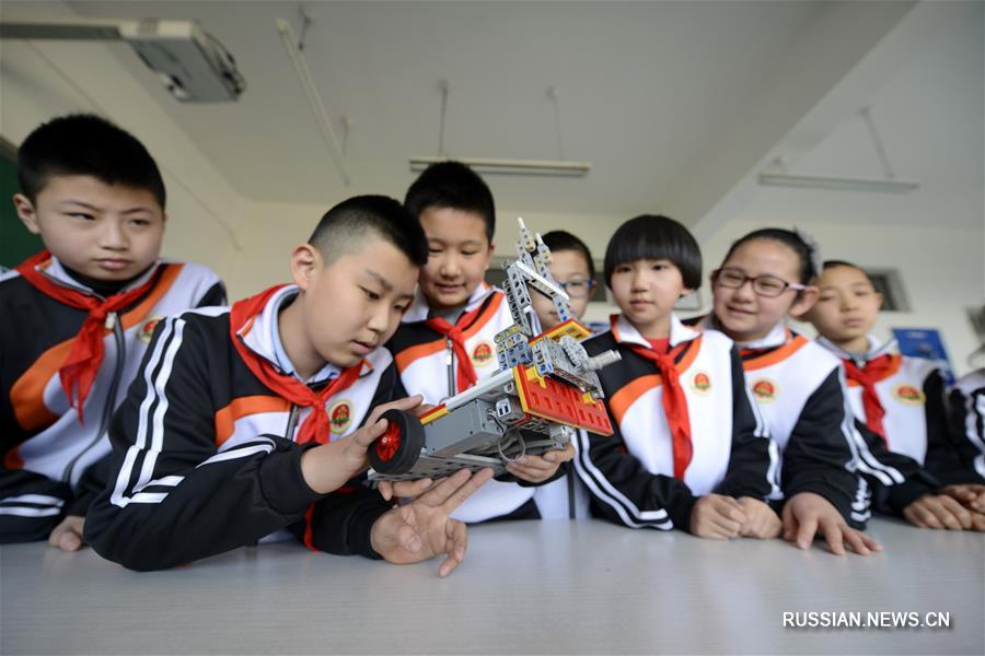 Учащиеся начальной школы в провинции Хэбэй изучают роботов