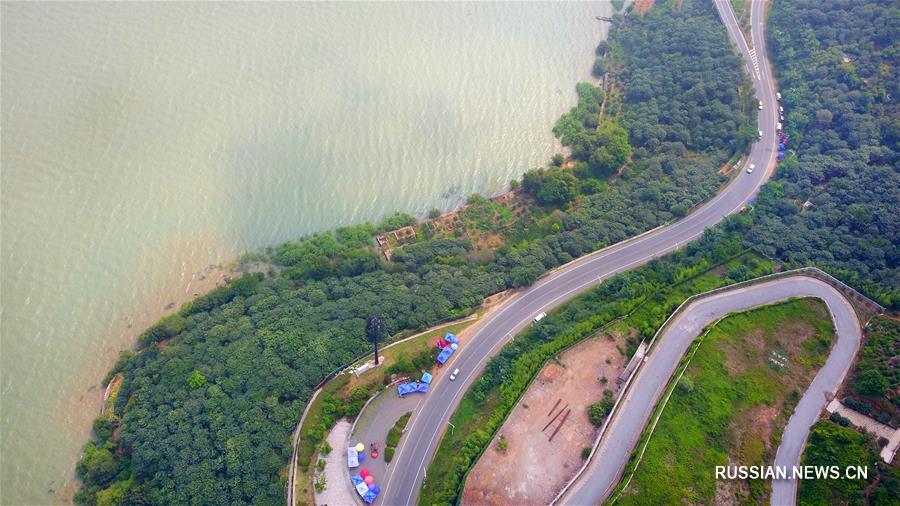 Пейзажи озера Тайхэ в городе Сучжоу с высоты птичьего полета