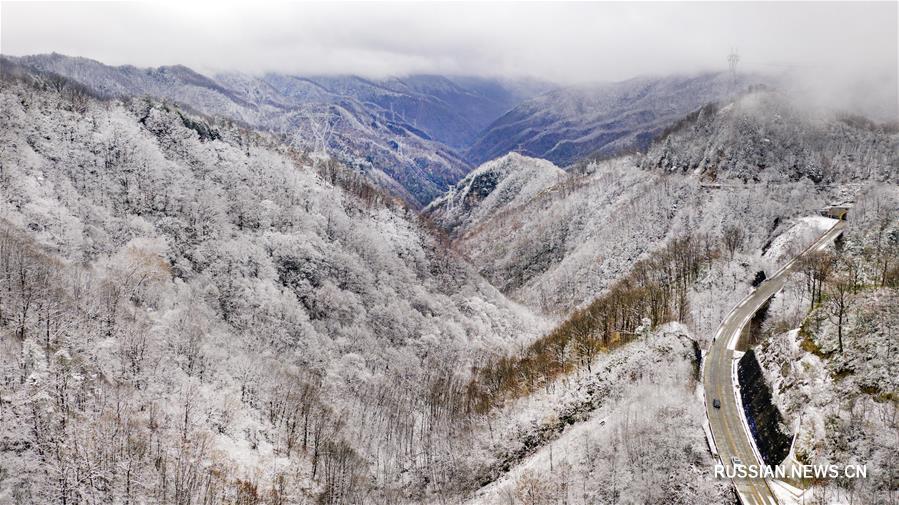 Красота гор Циньлин после первого снегопада