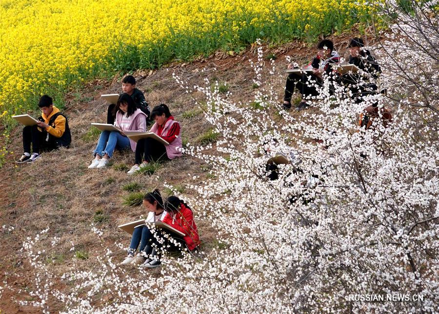 Горная деревня в Центральном Китае весной