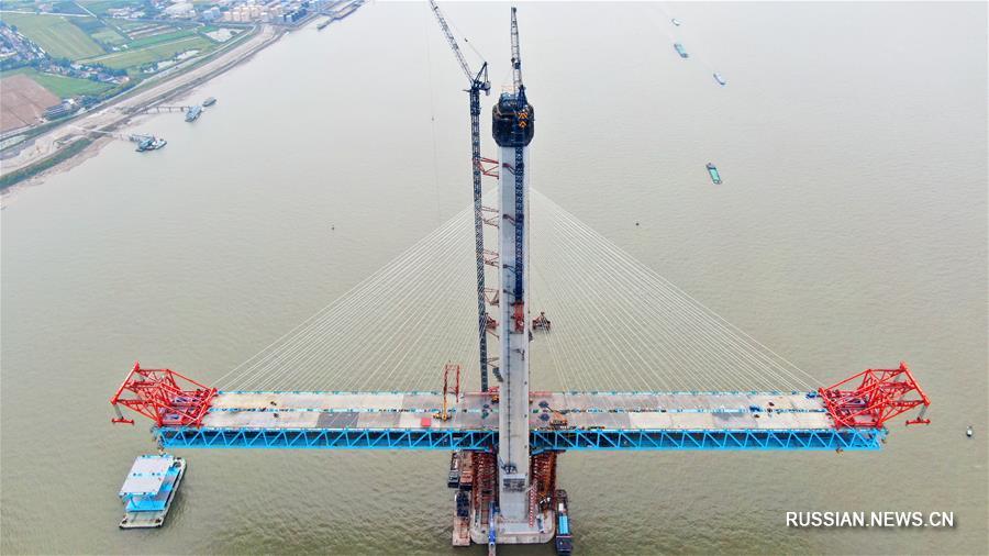 Строительство моста над Янцзы в городском округе Наньтун