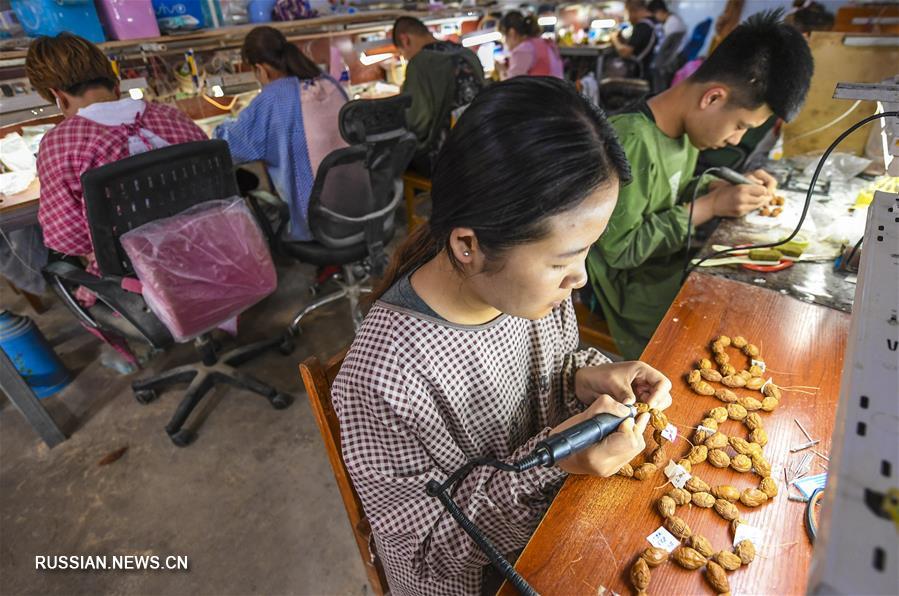 Индустрия резьбы по фруктовым косточкам развивается в уезде Юнцин провинции Хэбэй