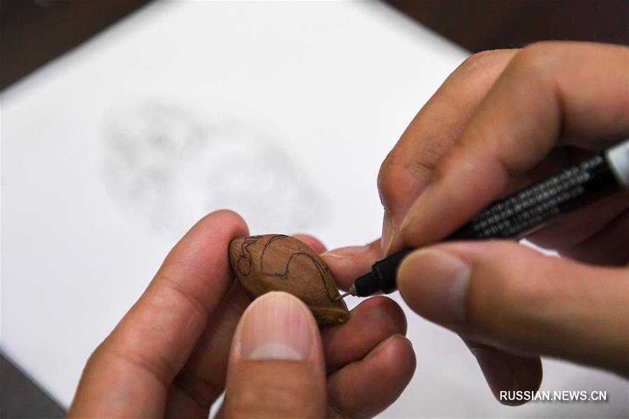 Мастер из провинции Хунань воплощает свои творческие замыслы на фруктовых косточках 