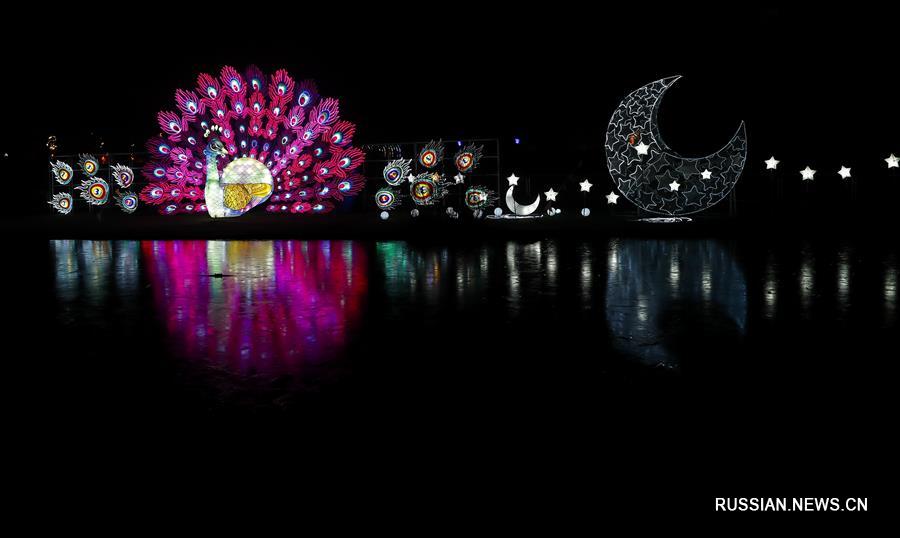 Разноцветные китайские фонари на фестивале иллюминации в Великобритании