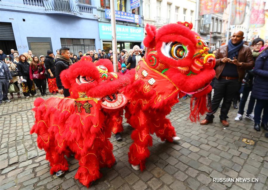 Танцы львов в китайском квартале Антверпена 