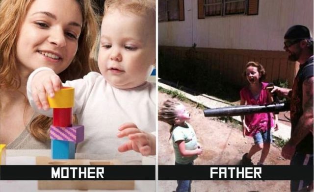 Дети под присмотром матери и отца: забавная разница