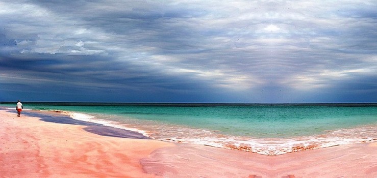 Пляж с розовым песком на Багамах