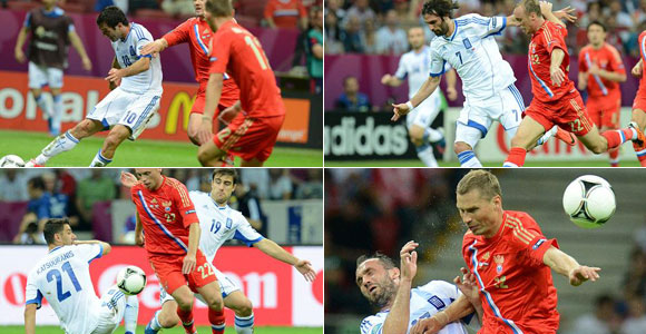 Сборная Россия проиграла команде Греции со счетом 0:1 на Евро-2012