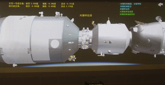 Стыковка космического корабля "Шэньчжоу-9" с лабораторным модулем "Тяньгун-1" в режиме ручного управления прошла успешно