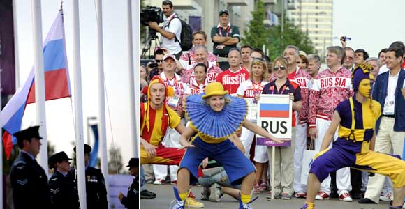 В олимпийской деревне в Лондоне подняли российский флаг