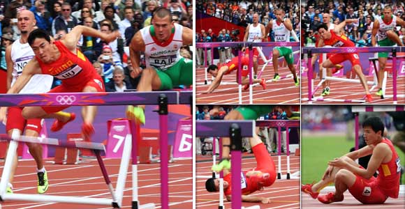 Китайский барьерист Лю Сян упал в забеге на 110 м с барьерами на Олимпиаде в Лондоне