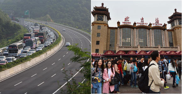 В первый день каникул по случаю Национального праздника КНР пассажиропоток на железно- и автодорожном транспорте превысил 100 млн чел