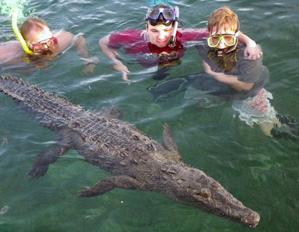 Фото отца и сына из Австралии с крокодилом