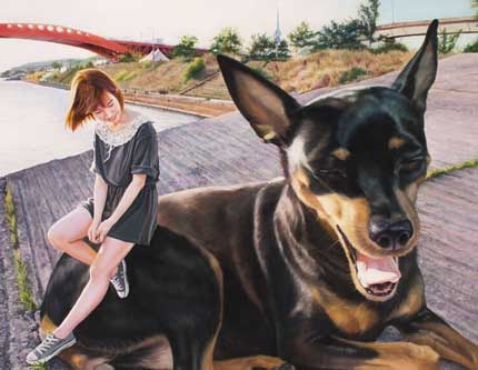 Картины маслом показывают нежность между людьми и собаками