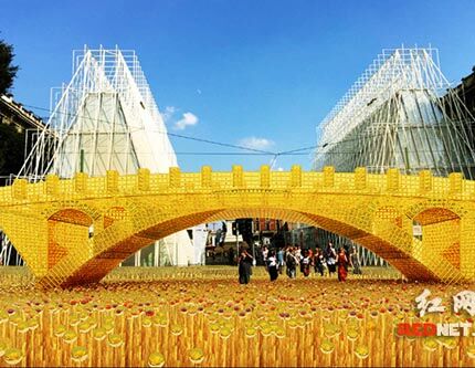 Творческая композиция, напоминающая древнейший мост мира, представлена на ЭКСПО-2015 
в Милане