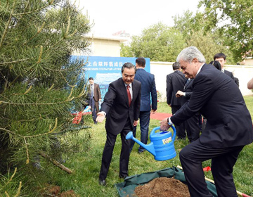 Ван И подарил Секретариату ШОС книги и посадил мемориальные деревья