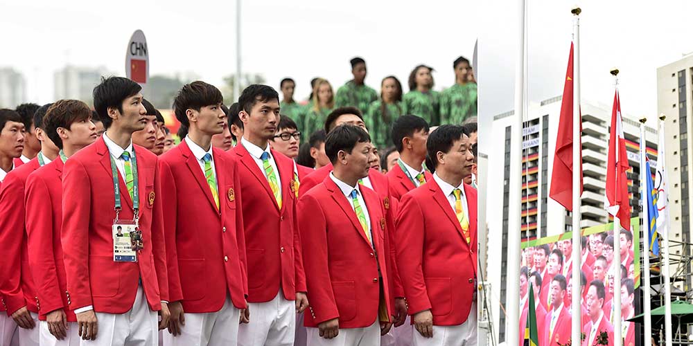 Церемония поднятия флага Китая в олимпийской деревне Рио