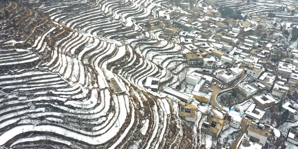 Заснеженные террасированные поля в провинции Хэбэй